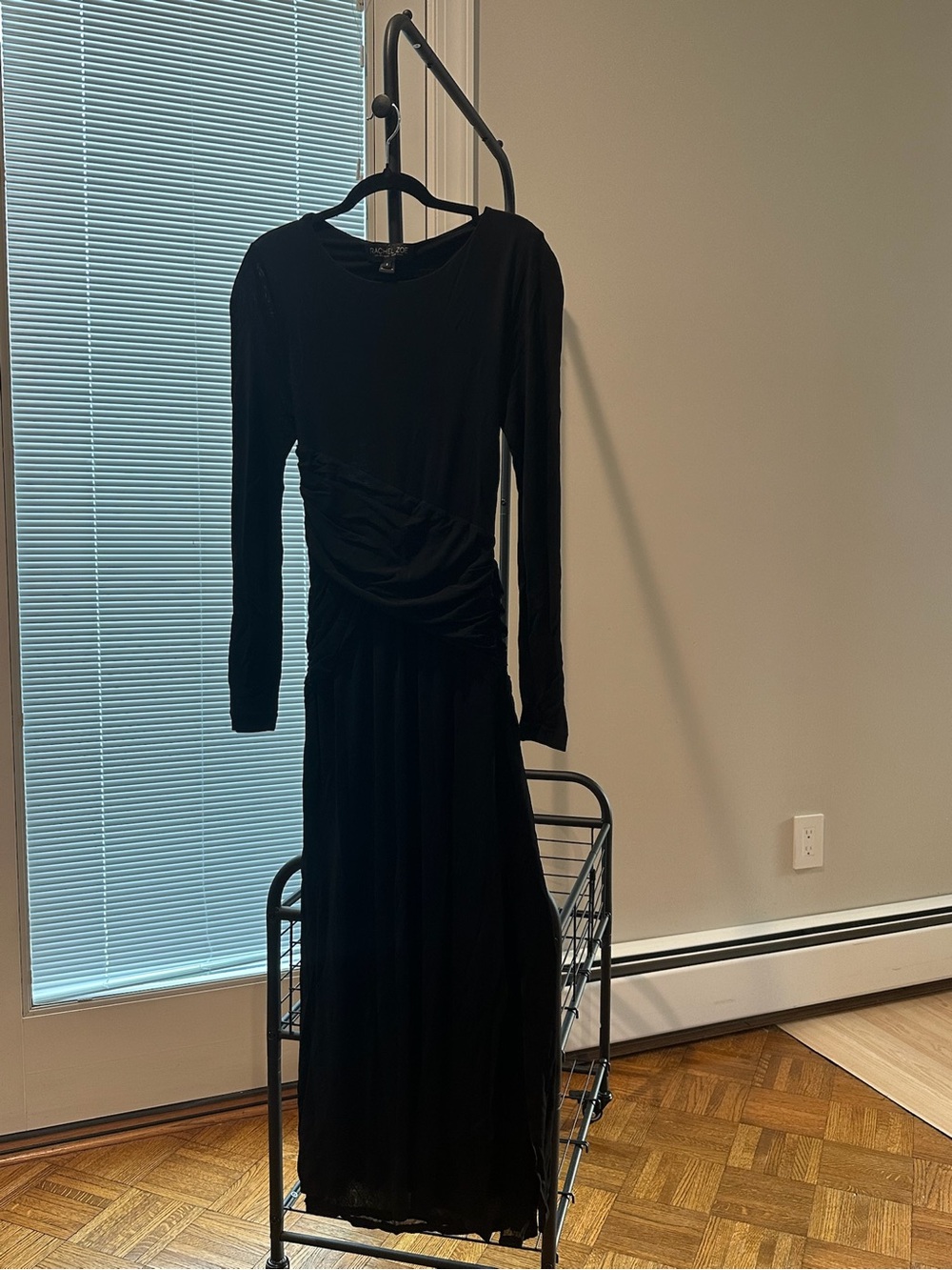 Rachel Zoe Black Long Sleeve Ruched Waist Maxi Dress